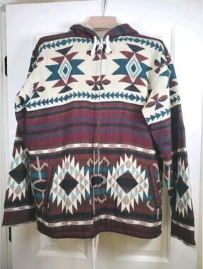 Vintage Tejidos Ruiz South American Wool Blend Zip Hoodie Aztec Southwest Large